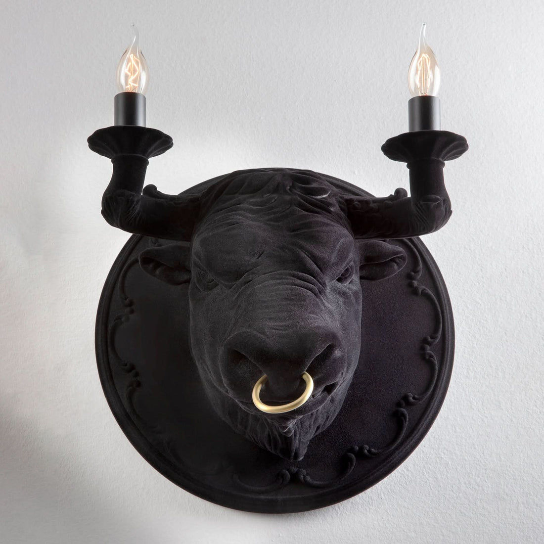 Applique murale Corrado en laiton, noir, 2 lumières, Ø 40 cm