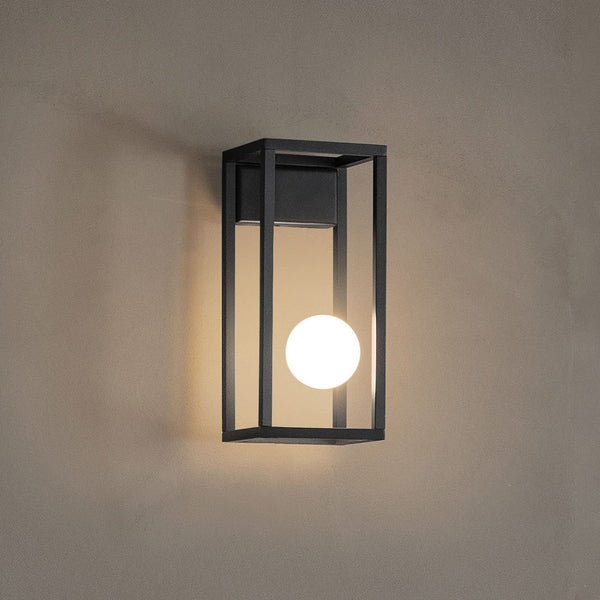 Applique d'extérieur LED Abachina 1 IP44 en verre, noir et blanc, hauteur 32 cm, IP44
