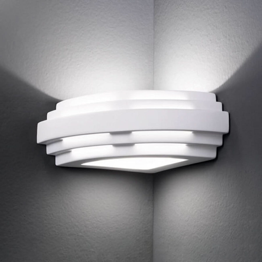 Applique murale Stiegel en céramique, blanc, hauteur 8 cm, 60 W, largeur 23 cm