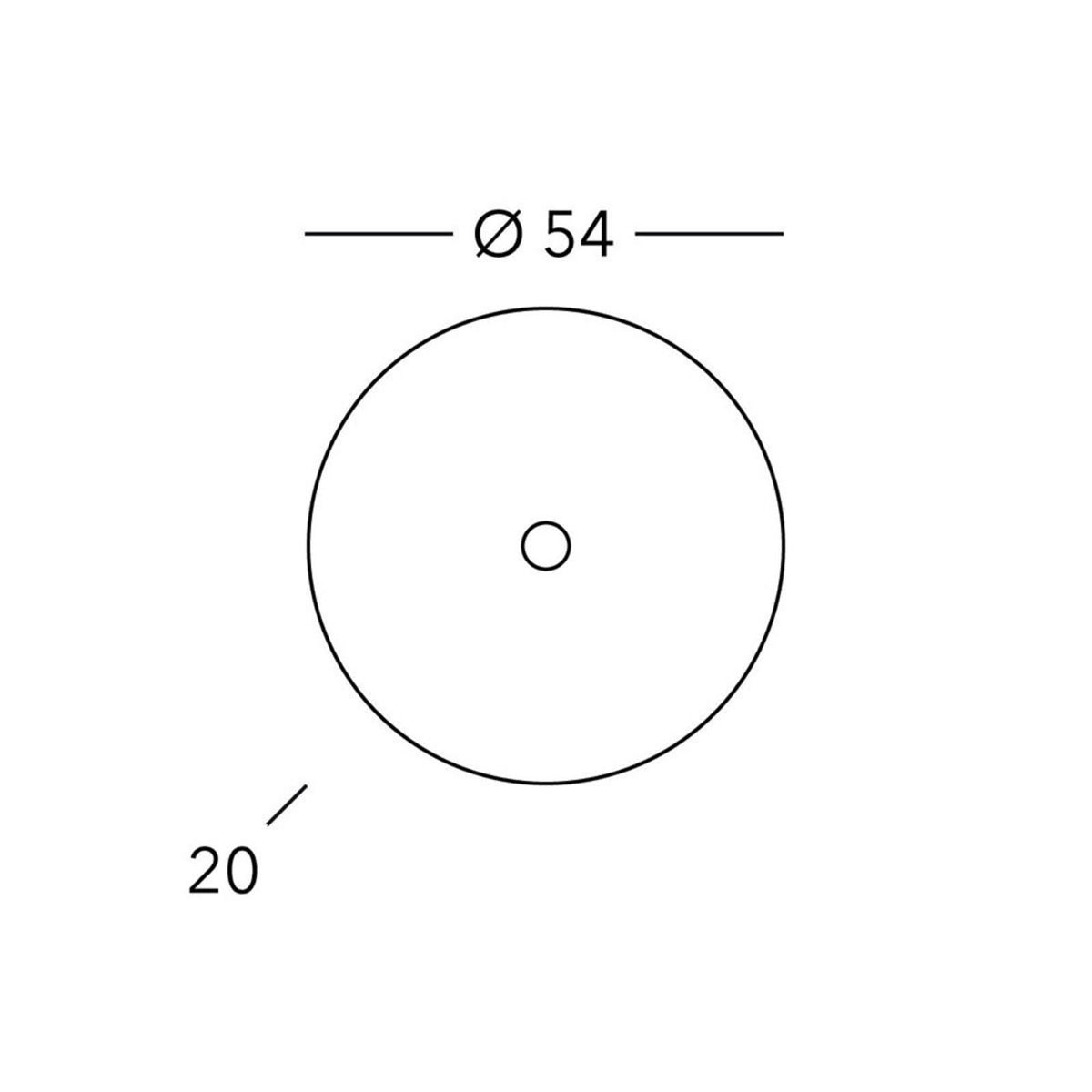 Schéma technique indiquant un diamètre de 54 cm et une profondeur de 20 cm