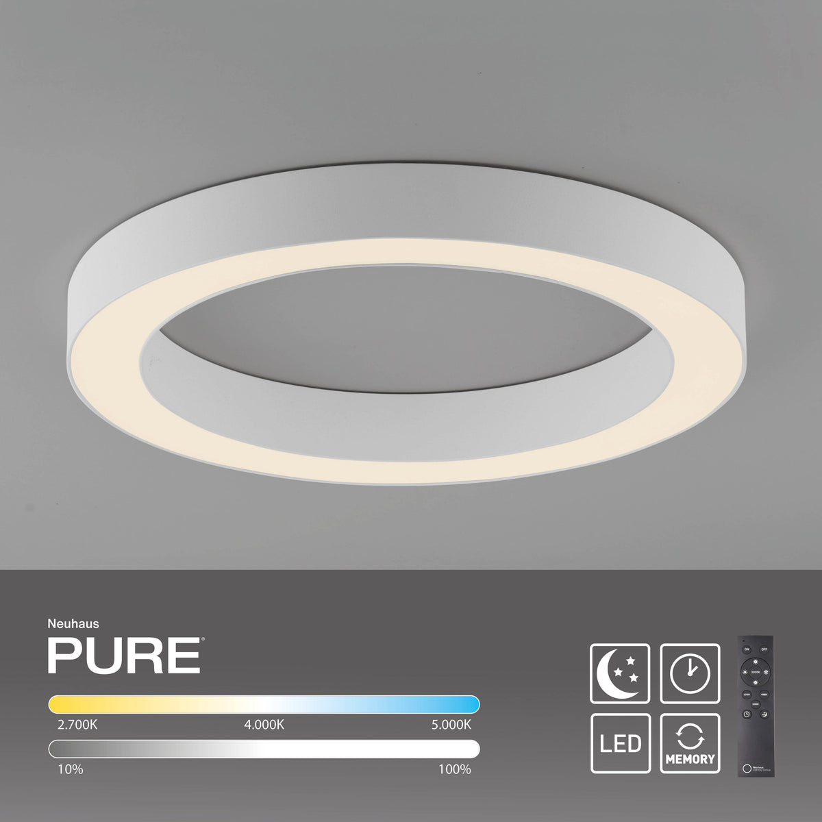 Visuel produit avec plage de températures 2700 à 5000 kelvin et variateur 10 à 100%