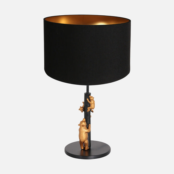 Dekorative Tischleuchte schwarz gold, Bärenmotiv, Lampenschirm Ø 17 cm | Anne