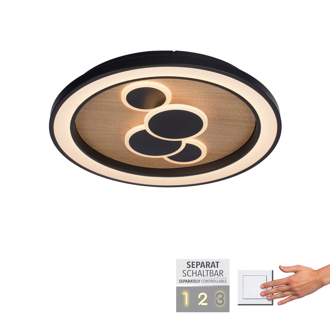 Plafonnier Eliza noir et bois, L 60 cm