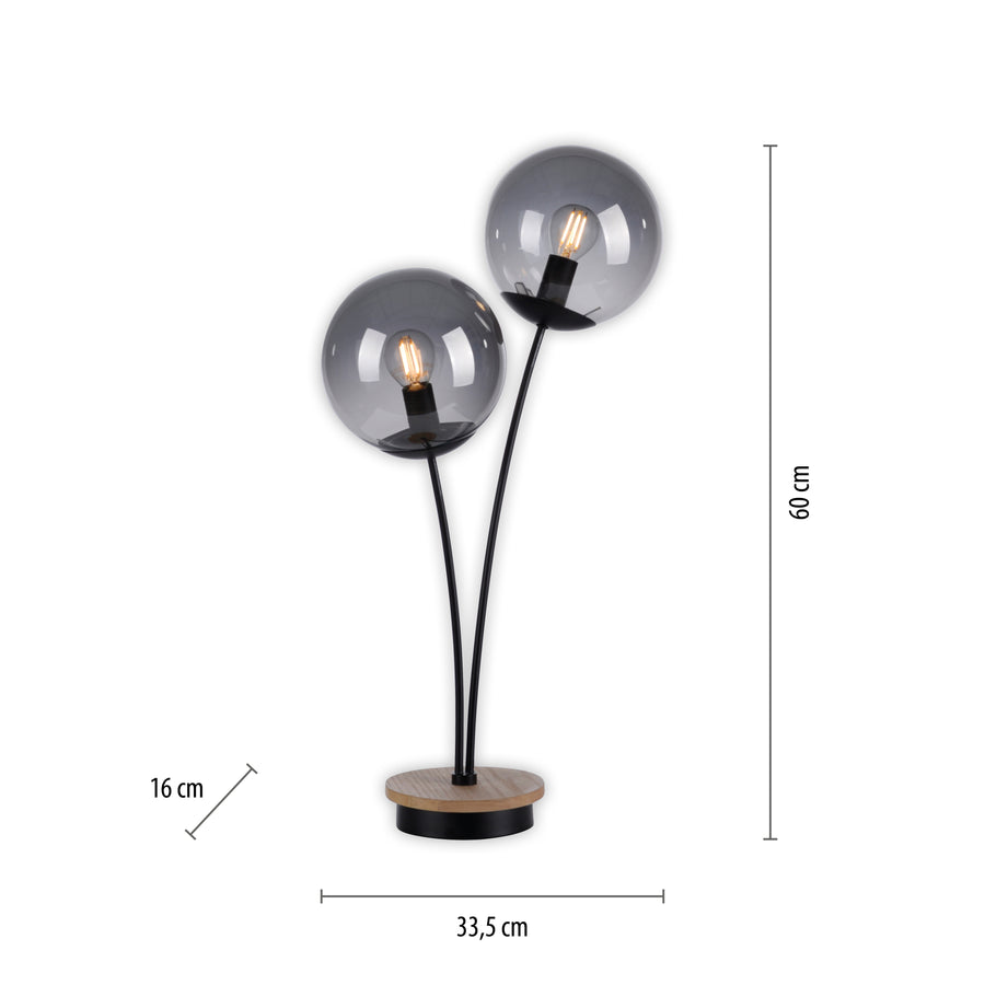Lampe à poser Green Widow 2 lumières noire et bois