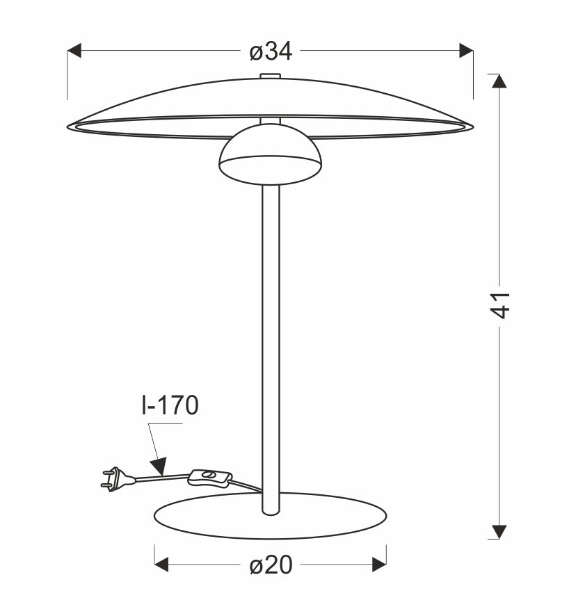 Schéma technique coté du luminaire avec largeur 34 cm et hauteur 41 cm.
