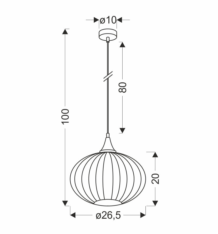 Schéma coté du luminaire : hauteur 100 cm et diamètre 26,5 cm