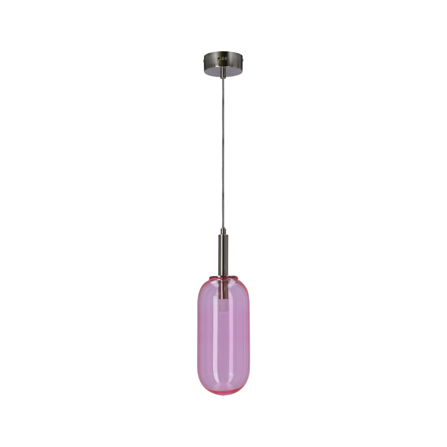 Suspension rose en verre, vue de face sur fond blanc