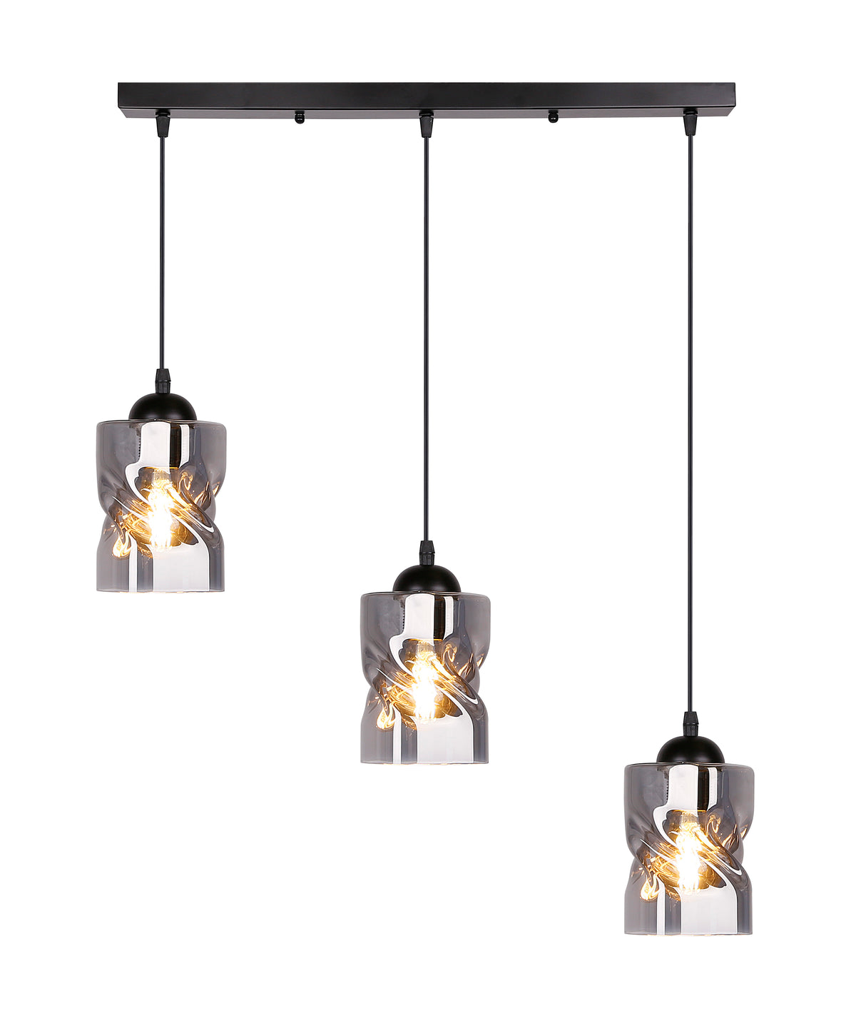 Suspension allumée diffusant une lumière chaude à travers les verres fumés en cylindres