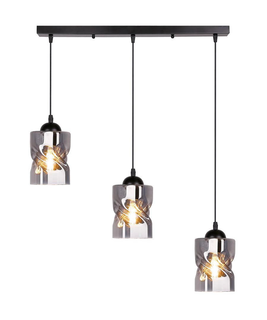 Suspension allumée diffusant une lumière chaude à travers les verres fumés en cylindres