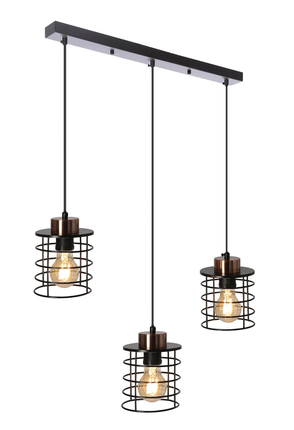Suspension Glob 3 lumières noire et dorée