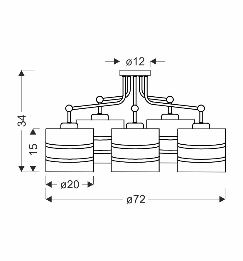 Schéma de dimensions de la suspension avec diamètres et hauteur.
