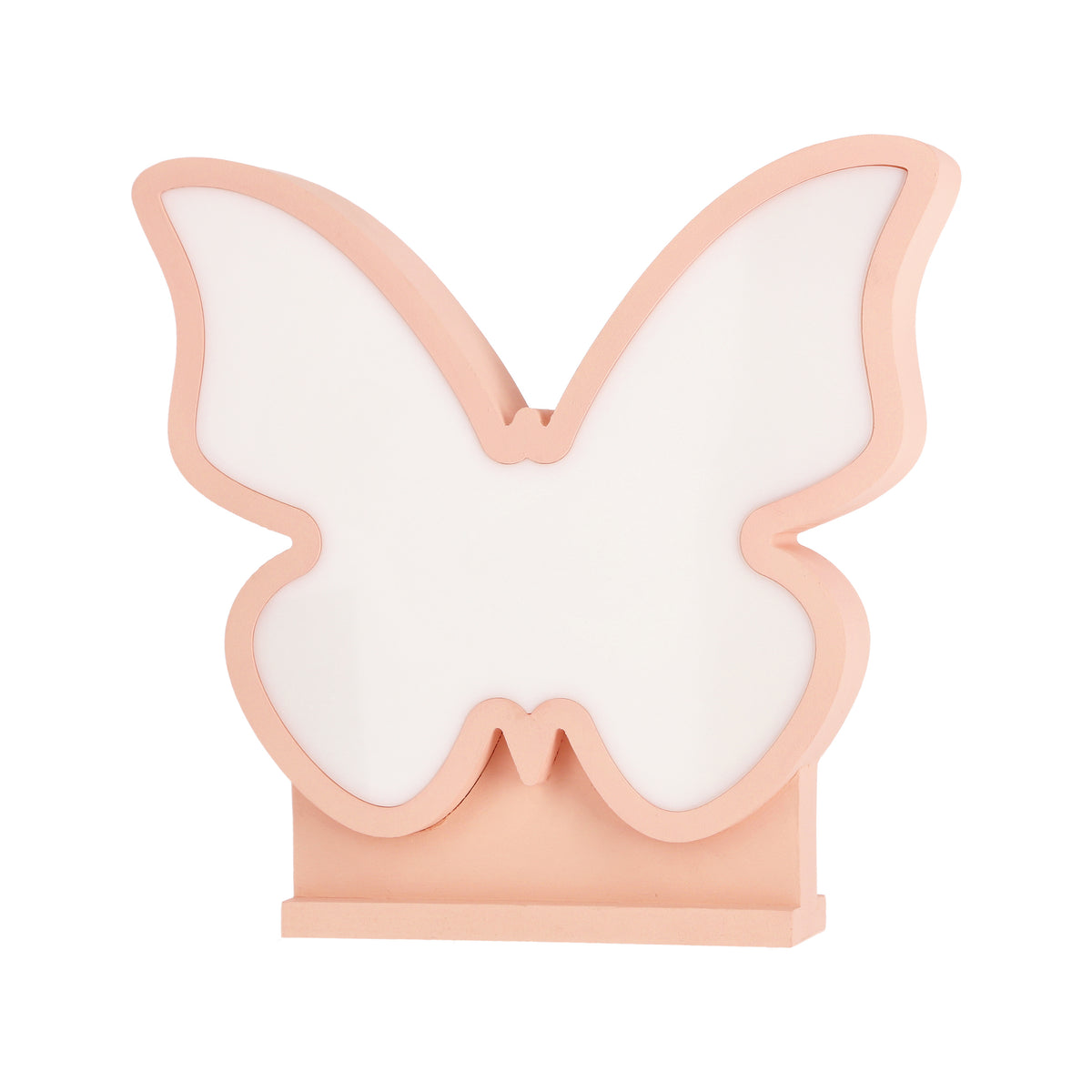 Version rose pâle du luminaire papillon, vue de face sur fond neutre