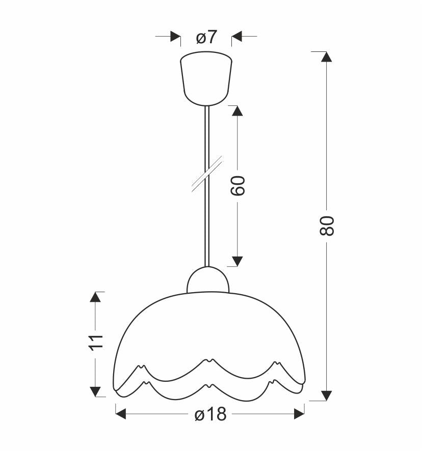Schéma coté du luminaire avec diamètre 18 cm et hauteur totale 80 cm.