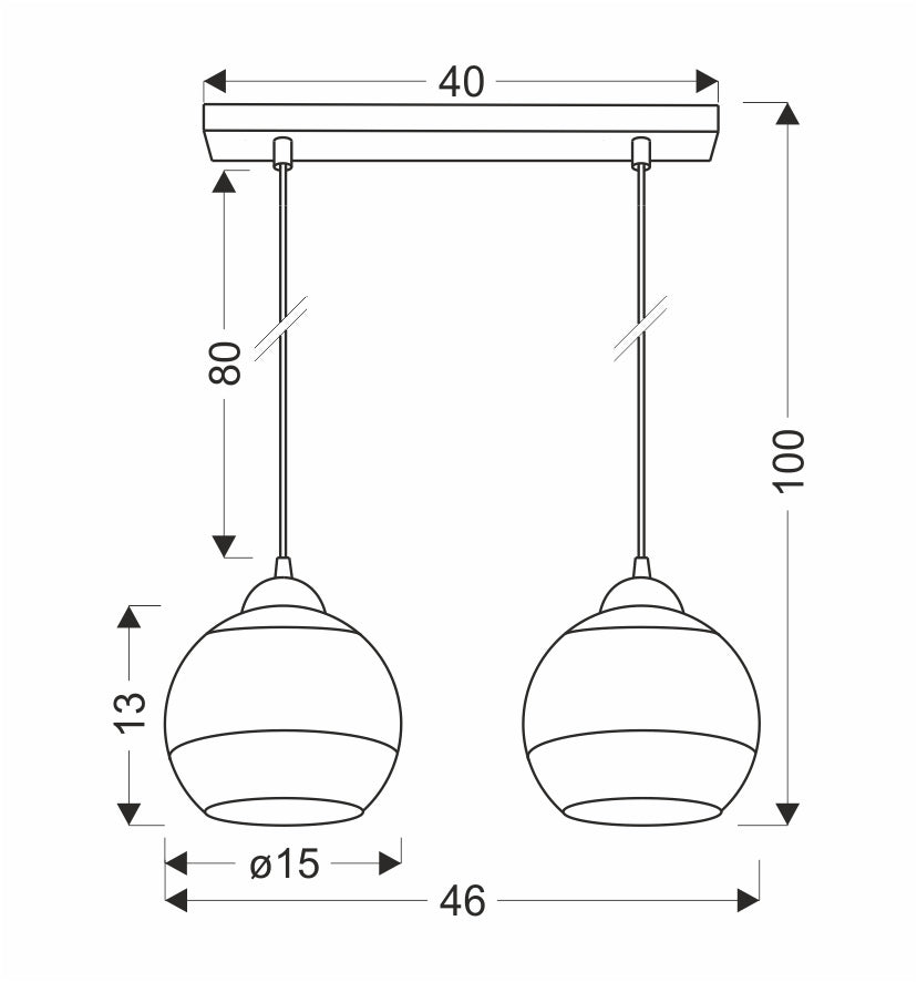 Schéma de dimensions du luminaire avec 40 cm de large et 100 cm de haut