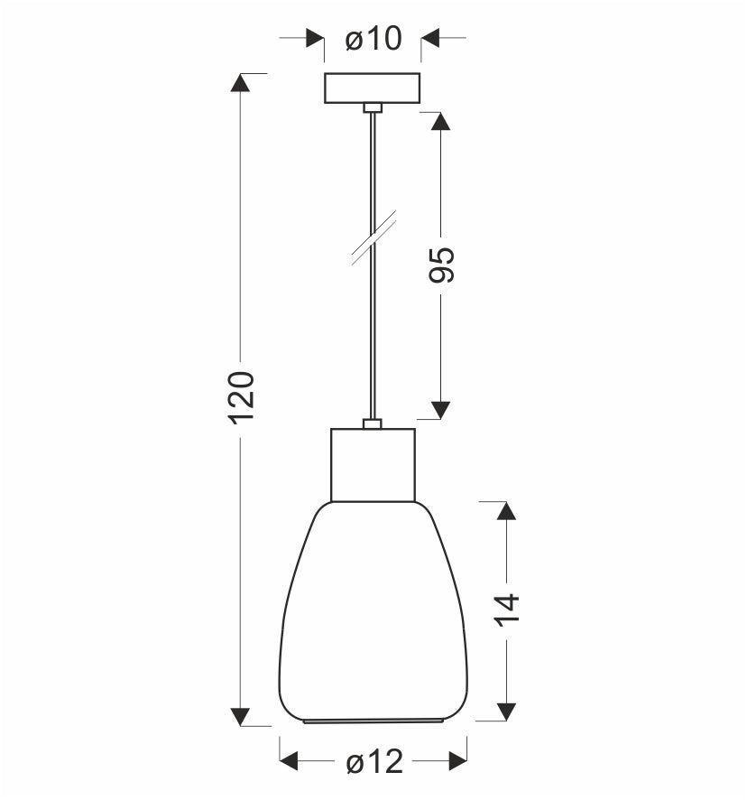 Schéma coté de la suspension avec hauteur totale 120 cm et diamètre 12 cm