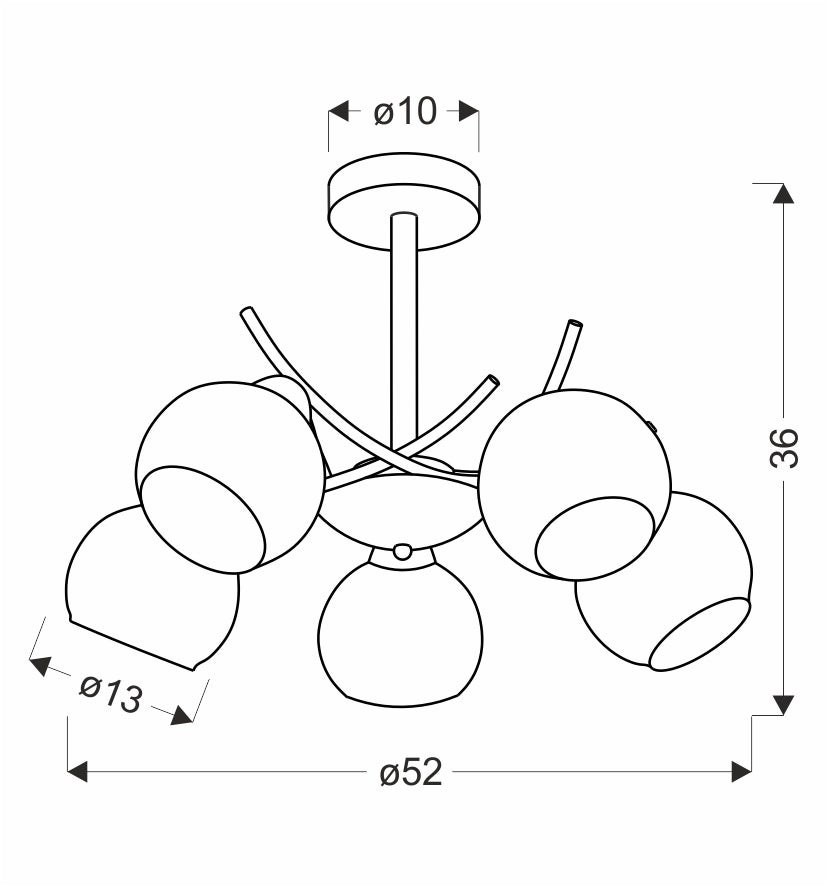Schéma de dimensions avec rosace Ø10 cm, hauteur 36 cm et diamètre total 52 cm.