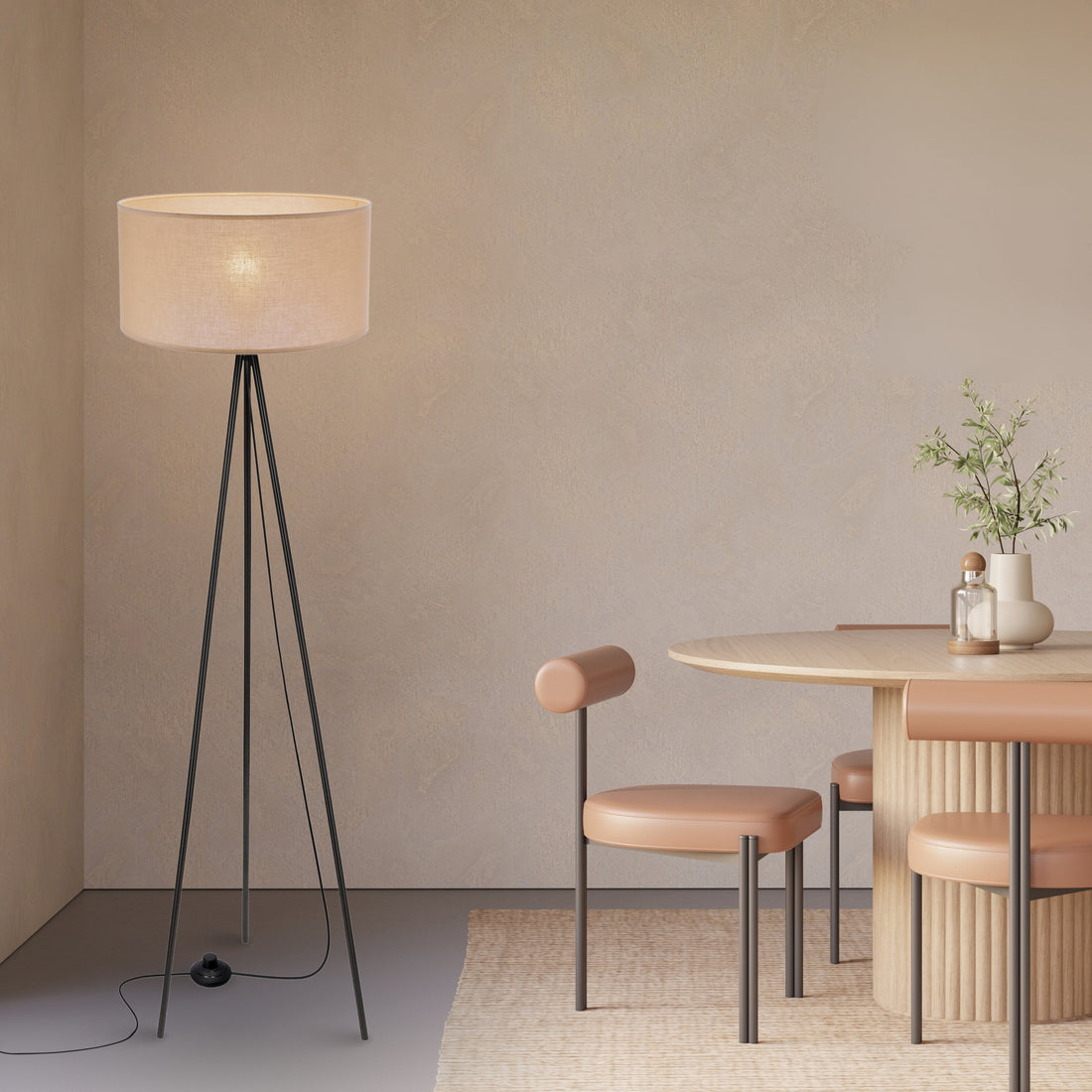 Lampadaire Shanti noir, tissu (réf. 51-38760)
