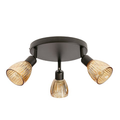 Plafonnier Amcos 3 lumières noir, verre, L 48 cm