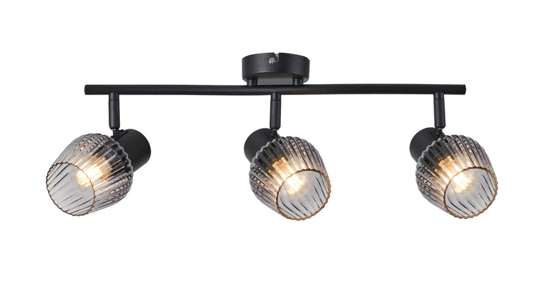 Plafonnier Mitura 3 lumières noir, verre