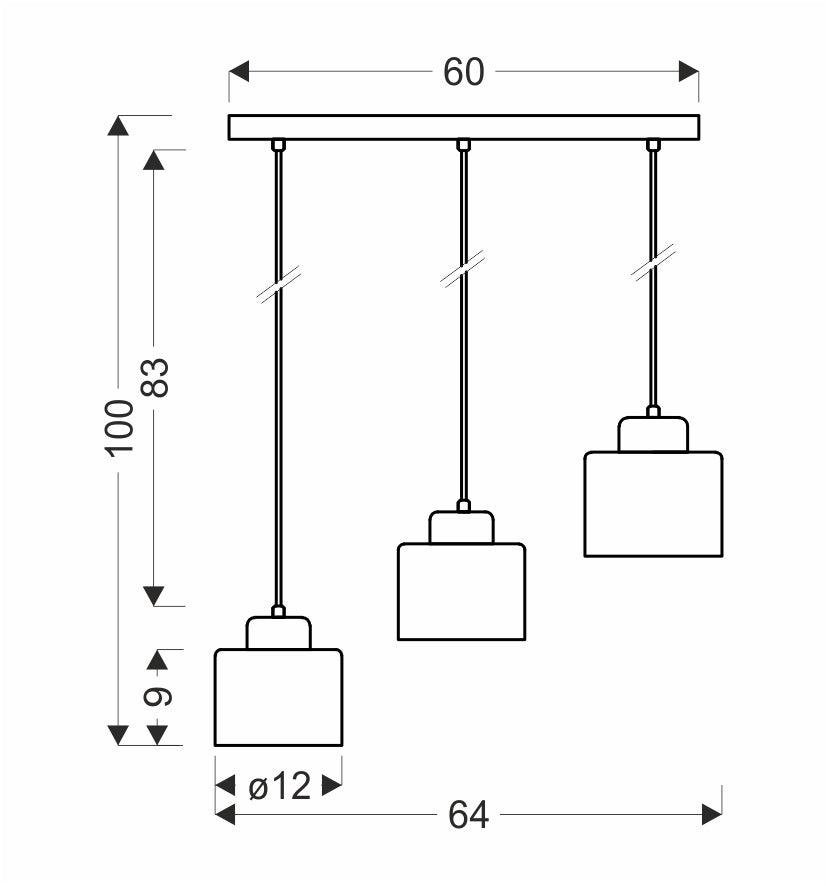 Schéma de dimensions avec largeur soixante centimètres, hauteur cent, diamètre douze