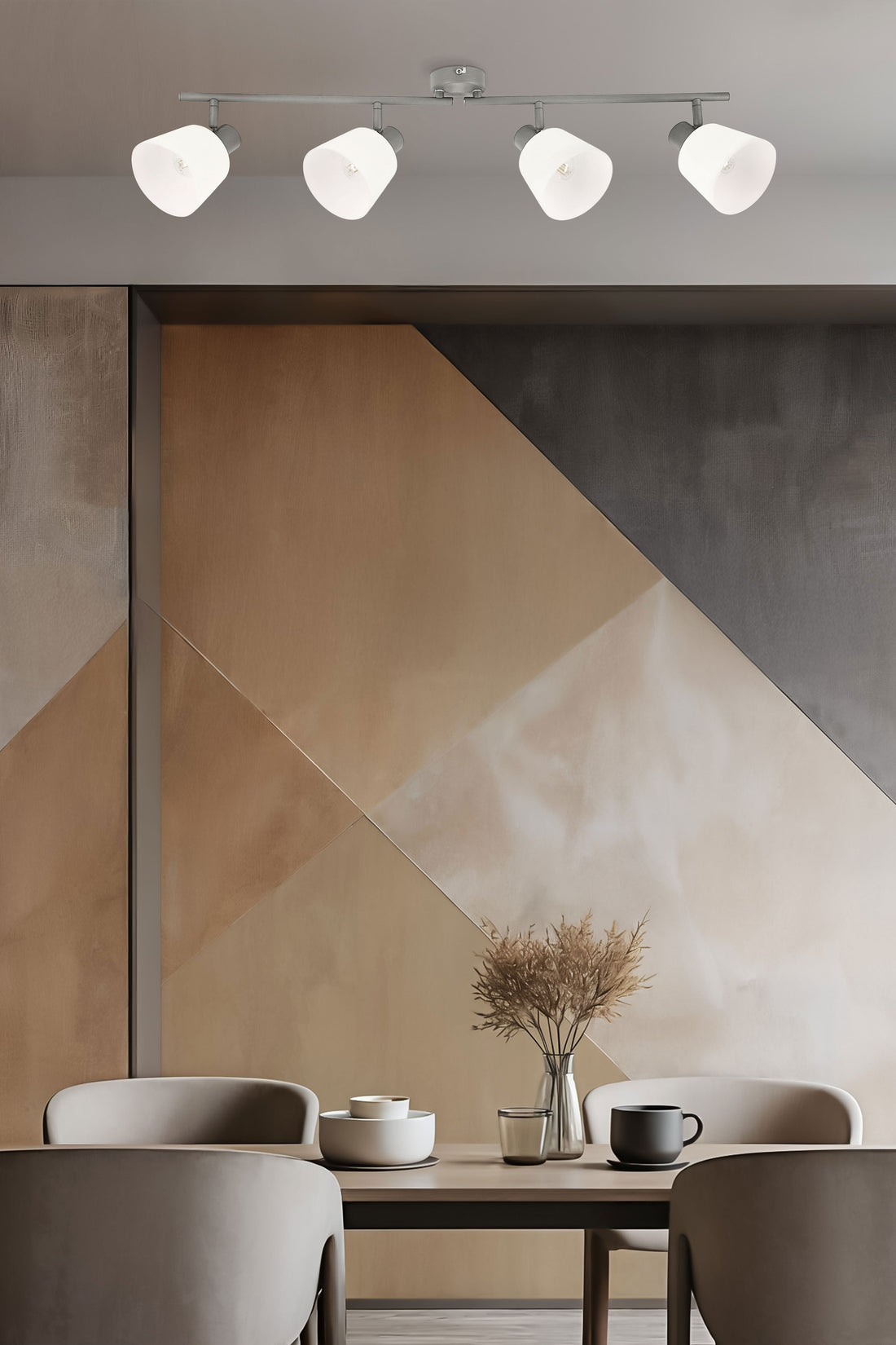 Plafonnier Ginko 4 lumières gris, verre