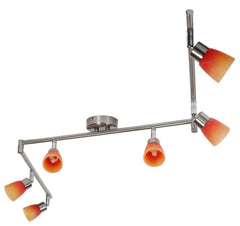 Plafonnier Drops 6 lumières nickel satiné et multicolore, verre