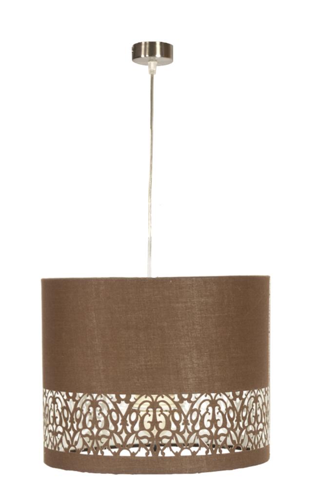 Version taupe de la suspension, frise ajourée bien visible, fond blanc neutre