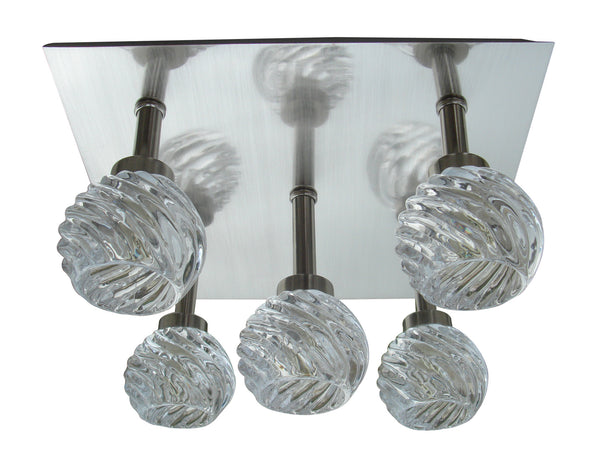 Plafonnier Gira 5 lumières nickel satiné, cristal