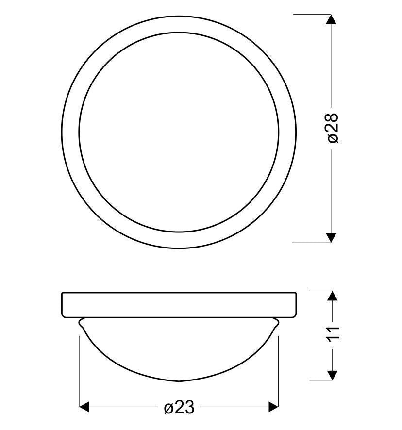 Schéma technique coté montrant la vue de dessus et la vue de profil.