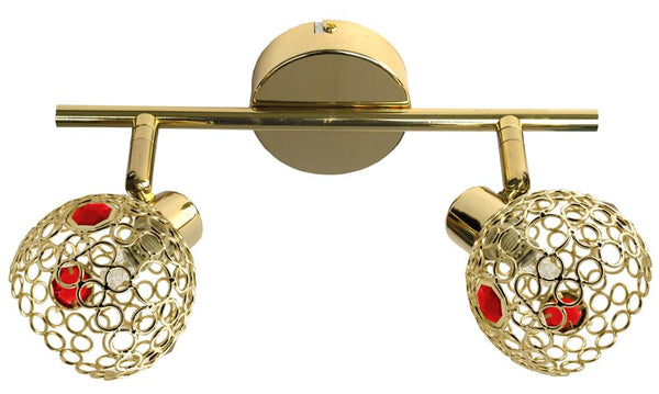 Plafonnier Aron 2 lumières doré et rouge, cristal