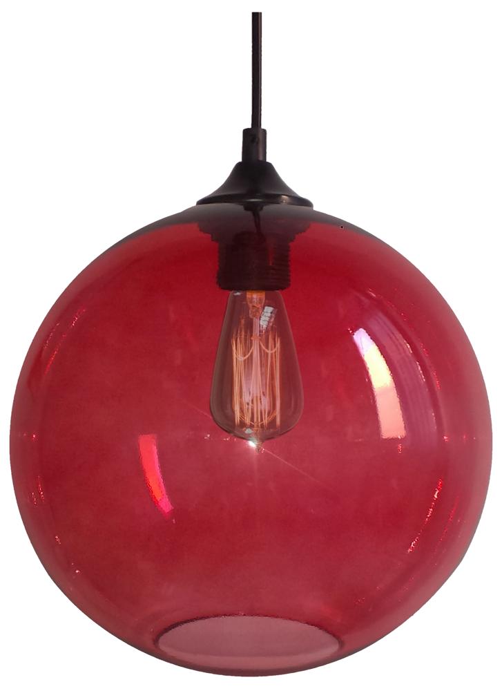 Produit seul, globe en verre rouge transparent avec ampoule Edison apparente
