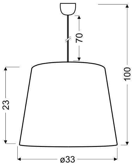 Schéma coté du luminaire : hauteur totale 100 cm, diamètre 33 cm, hauteur abat-jour 23 cm.