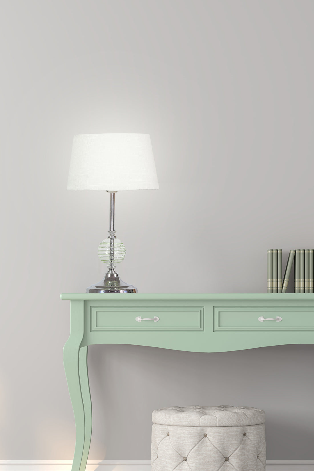Lampe à poser Fero chromée et verte, tissu