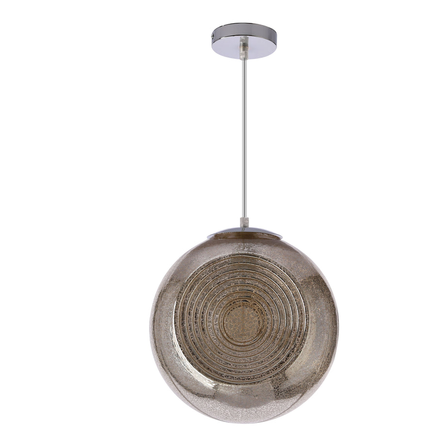 Suspension seule sur fond blanc, vue de face avec verre fumé et cercles concentriques.