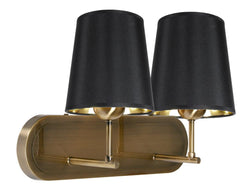 Applique murale Milonga 2 lumières laiton vieilli et noire, tissu