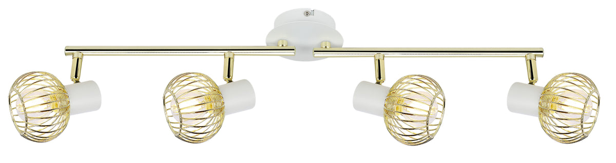 Vue détaillée du bandeau doré et des quatre globes grillagés blancs
