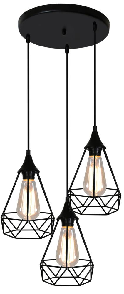 Suspension Graf 3 lumières noire, tissu, L 43 cm