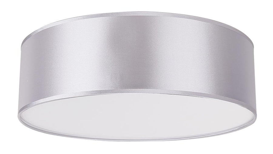 Suspension ronde en tissu gris clair, vue de face sur fond blanc
