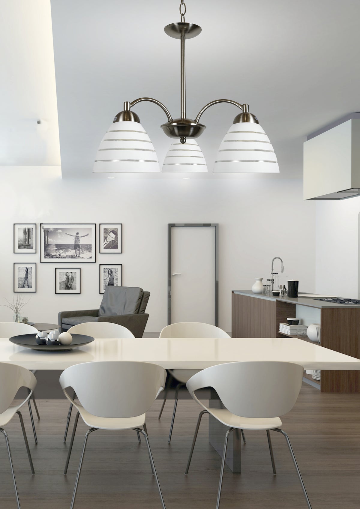 Mise en ambiance du luminaire suspendu au-dessus d'une table de salle à manger moderne