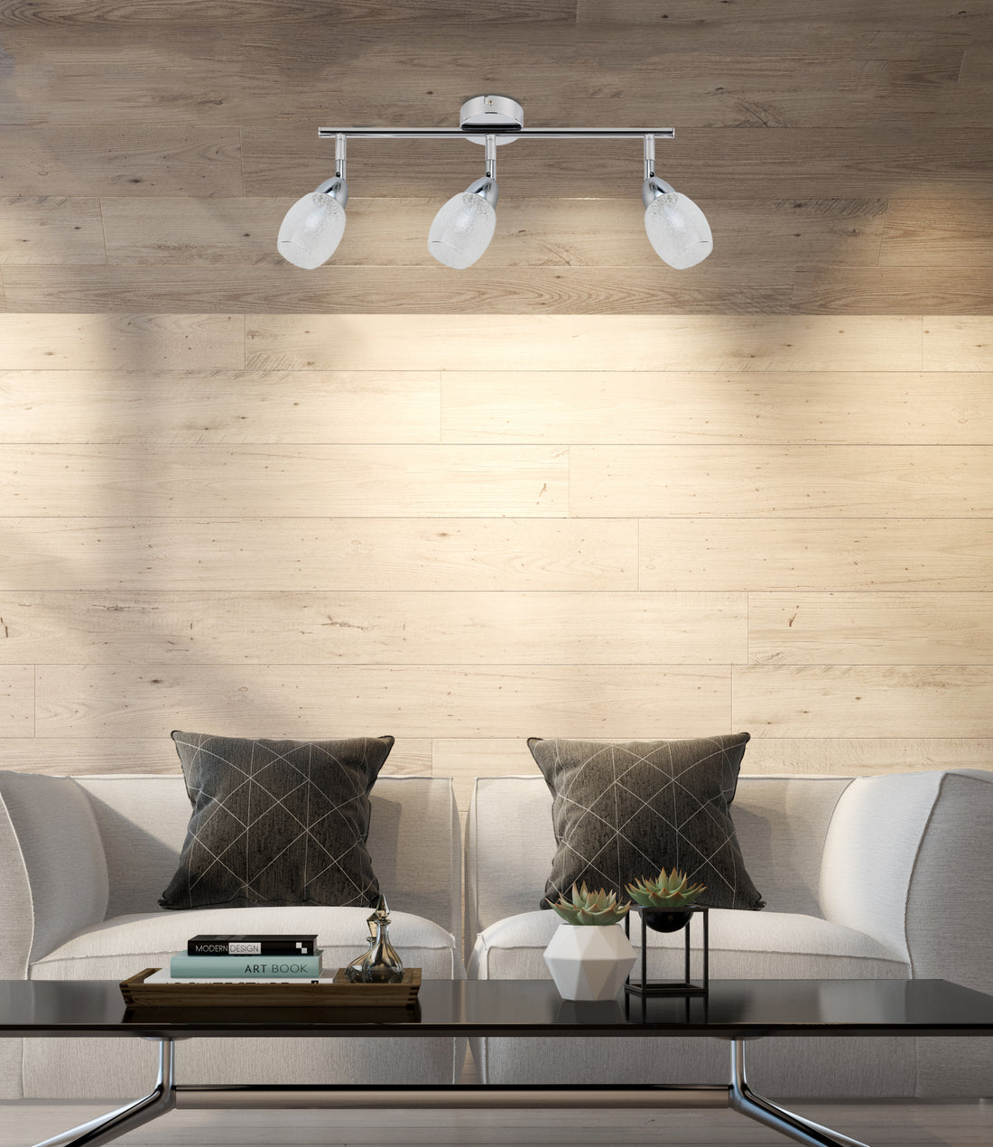 Plafonnier LED Rico 3 lumières chromé, verre, L 58 cm