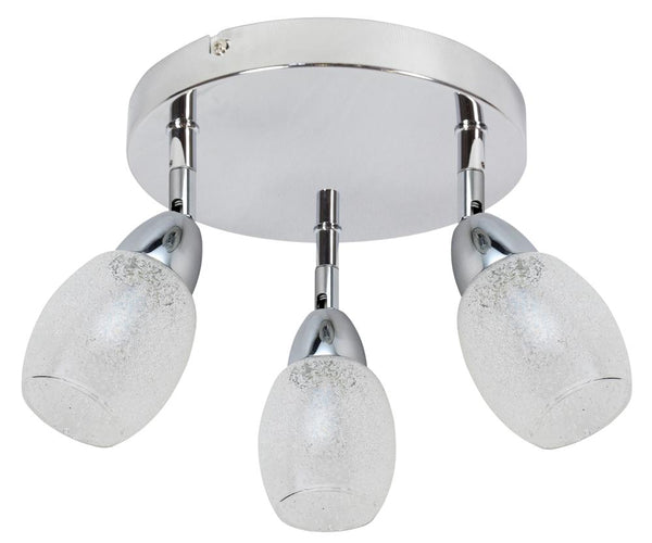 Plafonnier LED Rico 3 lumières chromé, verre, L 34 cm