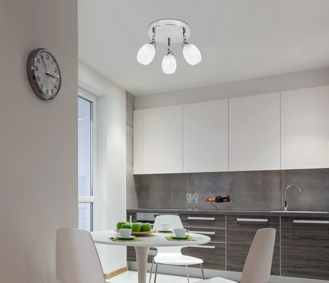 Plafonnier LED Rico 3 lumières chromé, verre, L 34 cm