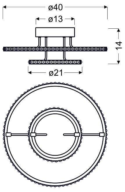 Schéma coté et vue de dessus du plafonnier rond