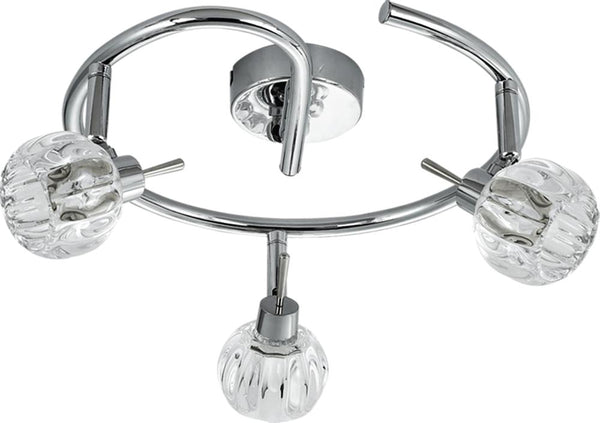 Plafonnier Bombola 3 lumières chromé, cristal, L 38 cm