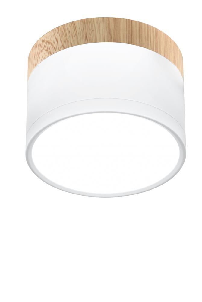 Spot blanc sur fond neutre, vue de trois quarts du cylindre à bague en bois