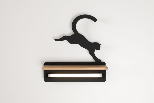 Applique murale LED Cat pour chambre d'enfant noire, bois, L 27 cm (réf. 21-75635)