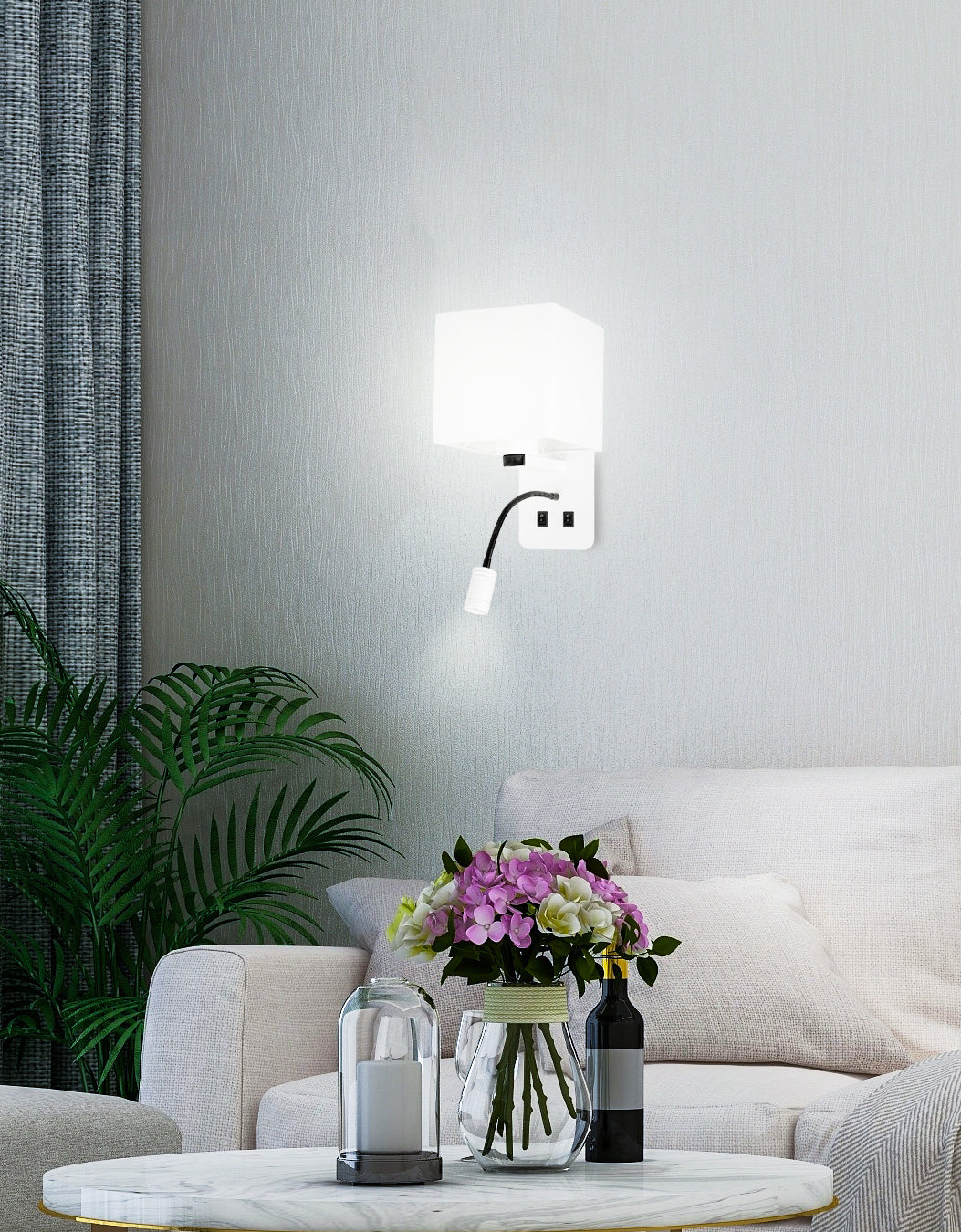 Applique murale LED Magnum 2 blanche, tissu