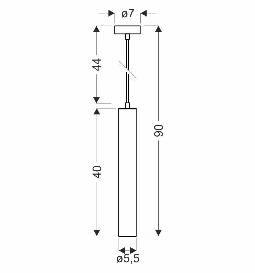 Schéma technique coté montrant les dimensions du cylindre, du câble et de la rosace