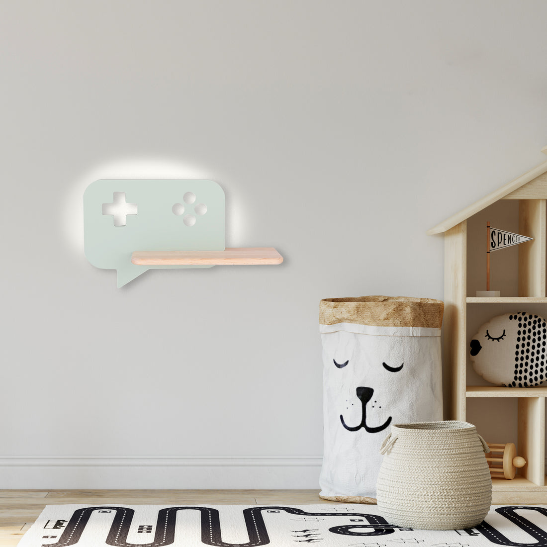 Applique murale LED Console pour chambre d'enfant vert menthe, bois