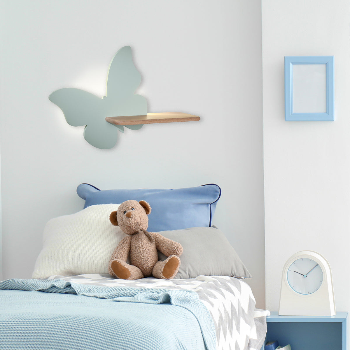 Applique murale LED Butterfly pour chambre d'enfant verte, bois